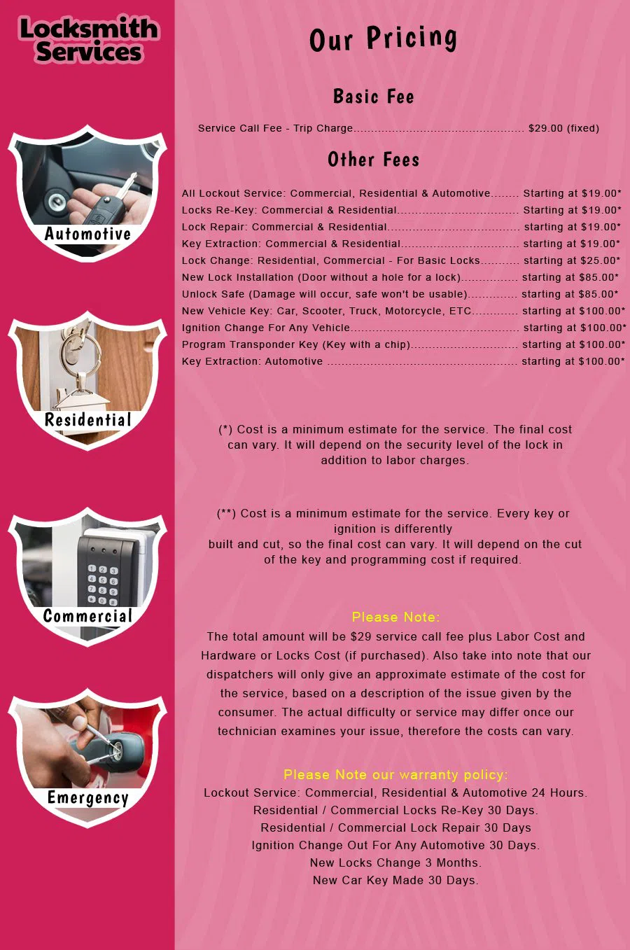 Keasbey NJ Locksmith Store Keasbey, NJ 732-345-0352 - price-list-c-18
